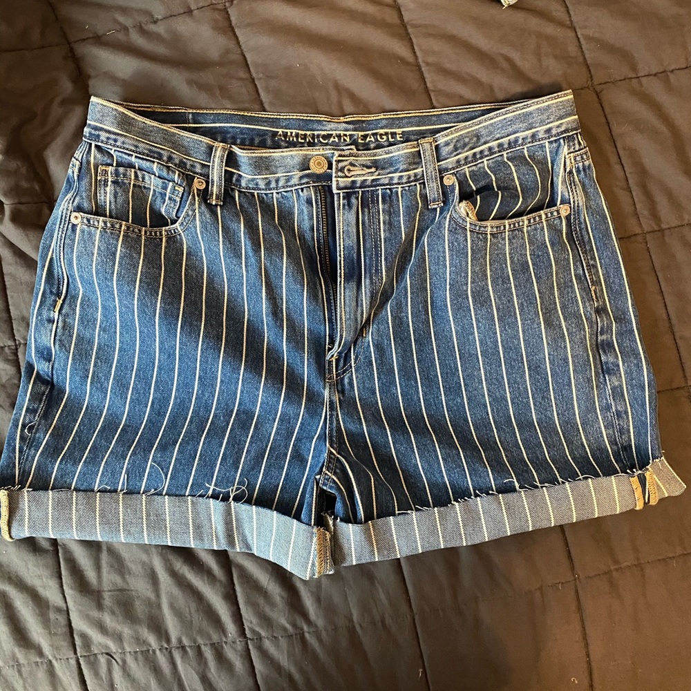 American Eagle Outfitters Blue Striped Jean Shorts